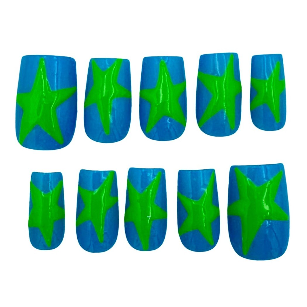 Blue & Green Star Girl Nails