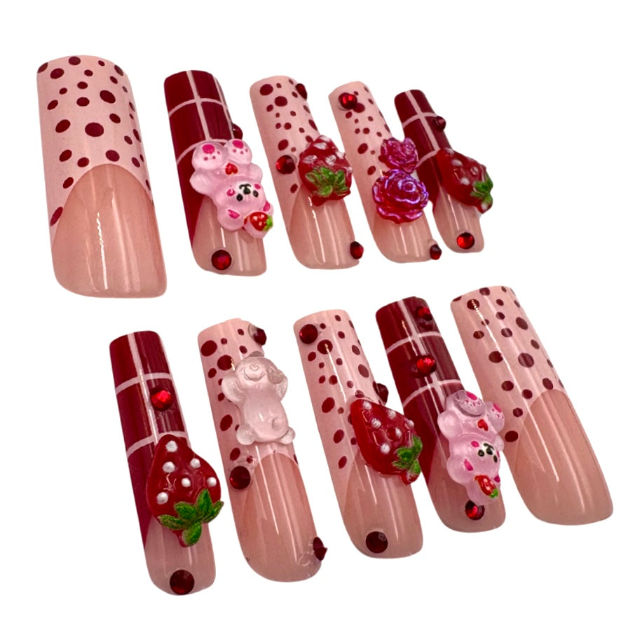 Beary Strawberry Nails