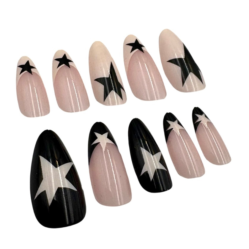 Black & White Star Girl Nails