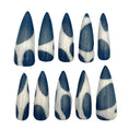 Load image into Gallery viewer, Blue & White Abstract Nails
