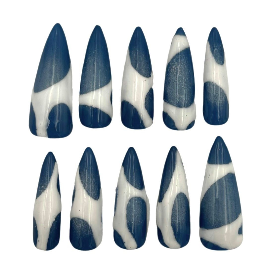 Blue & White Abstract Nails